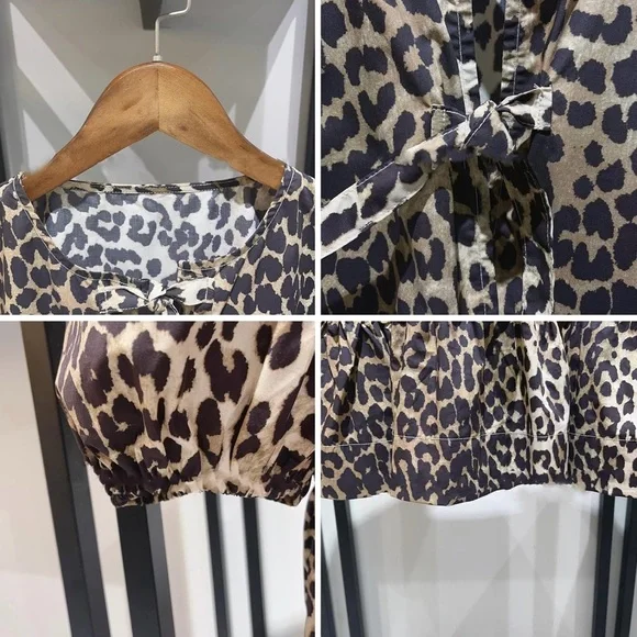 Tie Front Leopard Print Babydoll Top - Picture 5 of 6